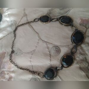 Bold Talbots Black/Goldtone Beaded Chain Stone Necklace!